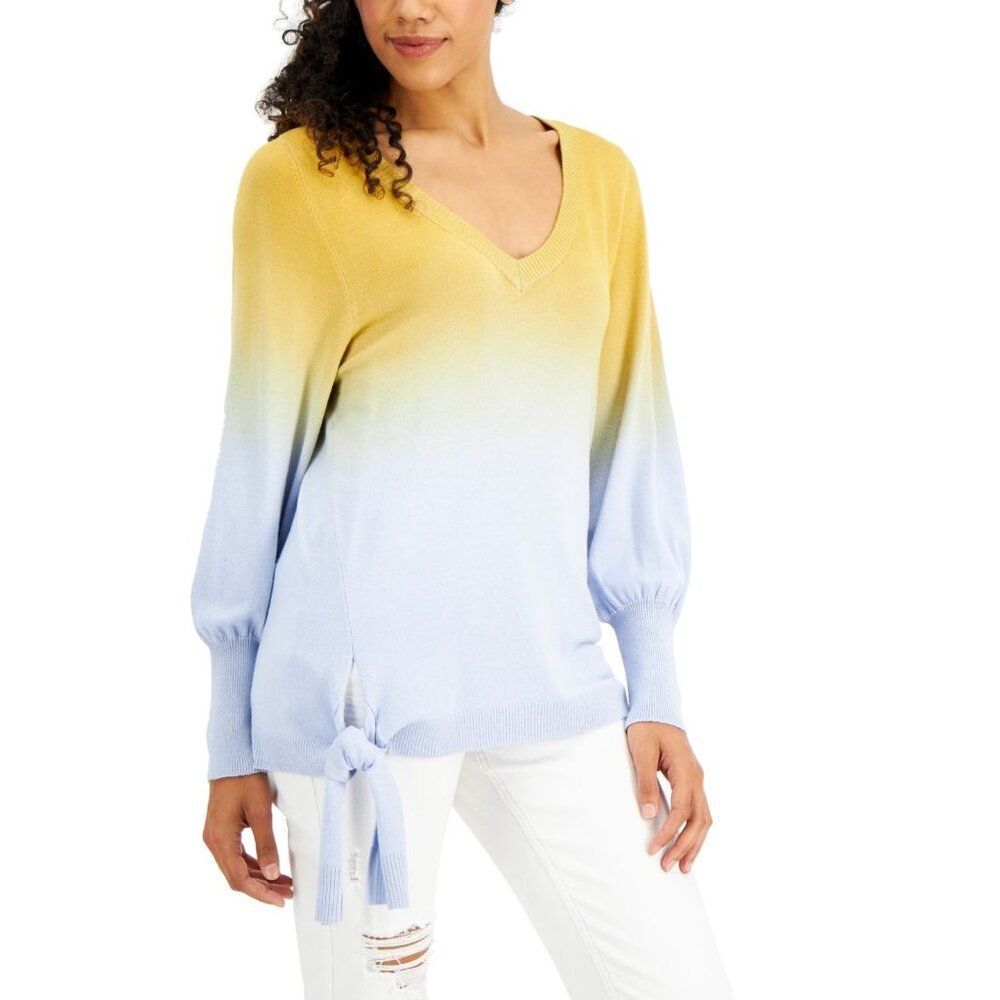 Willow Drive Dip-Dye Tie-Hem Top, Yellow, Sz. XL, Damaged